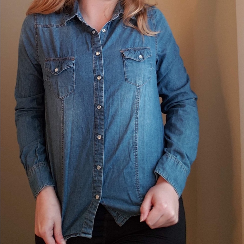 Button down faux denim jacket/shirt